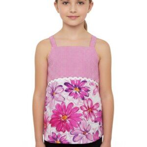 Sweet Potatoes Big Girl Floral Checkered Tank Top (L/10-12 yrs) Made in the USA